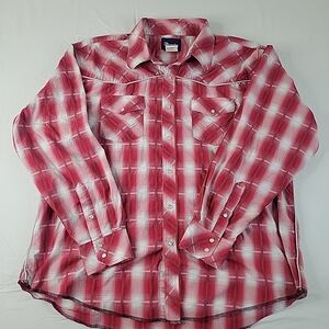 Wrangler Men's Western Shirt Pearl Snap Red and White Plaid Button Down